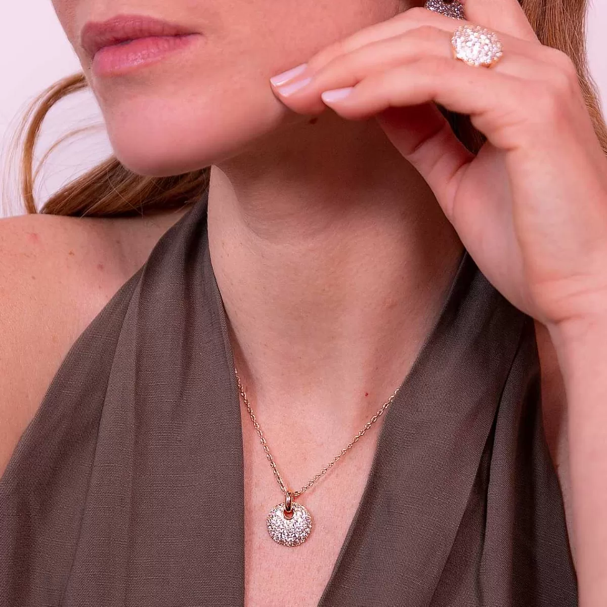 Cheap Collana A Catena Rolo Con Pendente Tondo Traforato E Pave Di Zirconi Collane