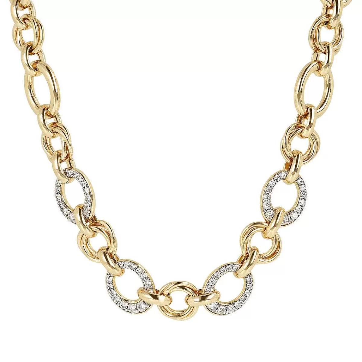 Hot Collana A Catena Rolo Dorata Con Elementi In Pave Di Zirconi Collane