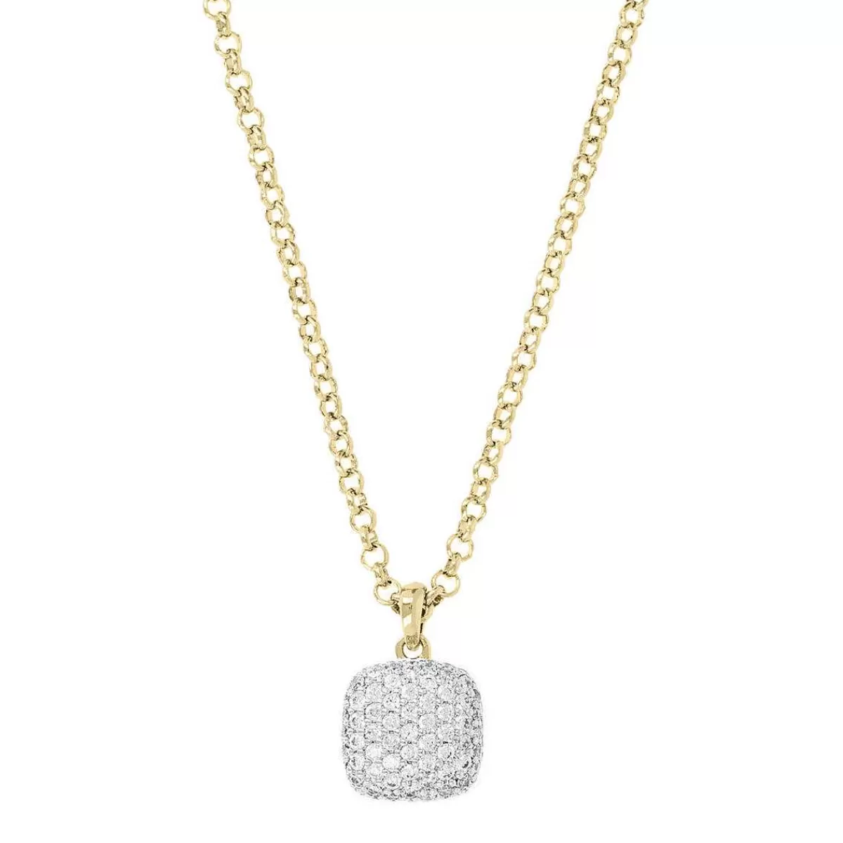 Clearance Collana A Catena Rolo Dorata Con Pendente Quadrato In Pave Di Zirconi Collane