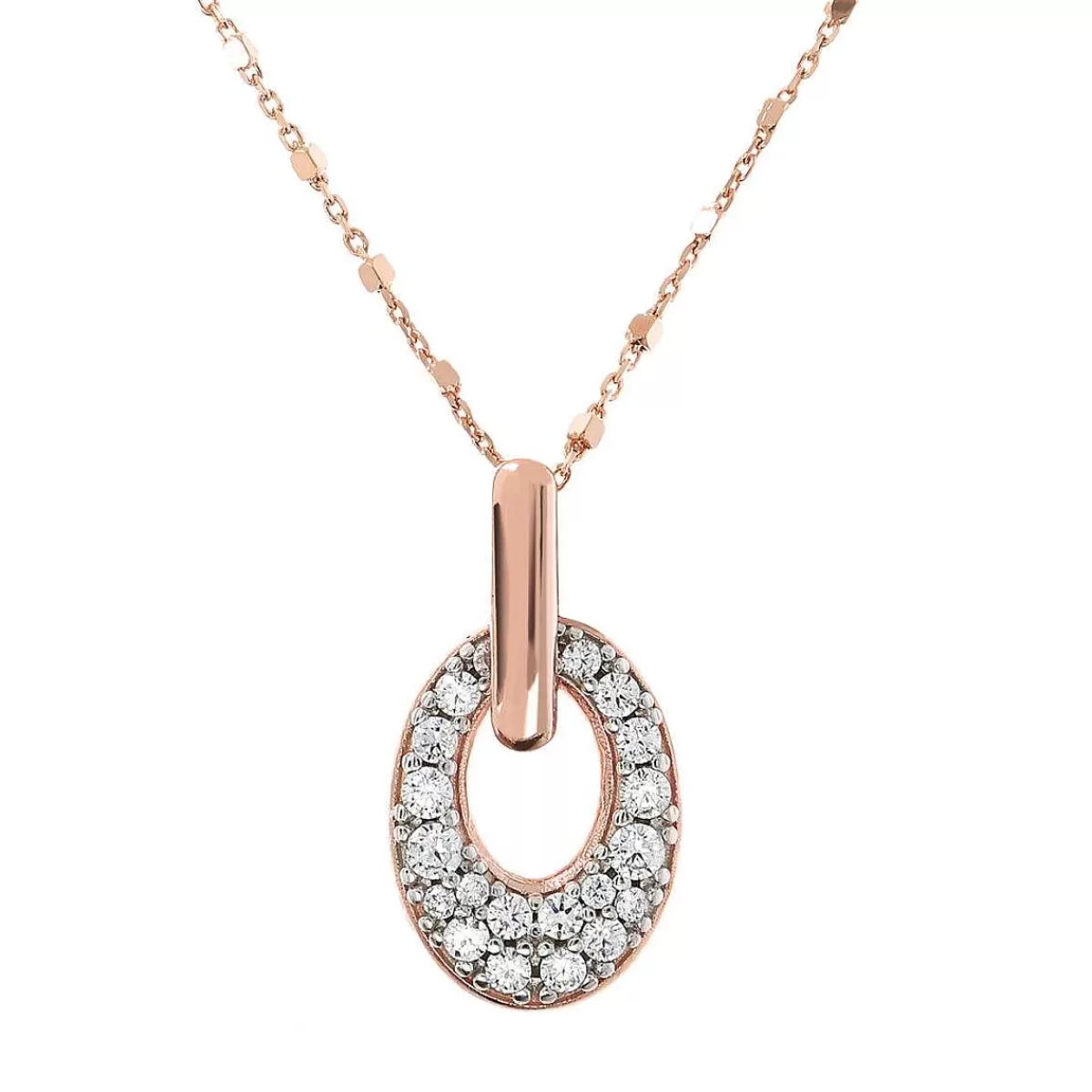 Online Collana A Catena Rosario Cubica Con Pendente Ovale In Pave Di Zirconi Collane