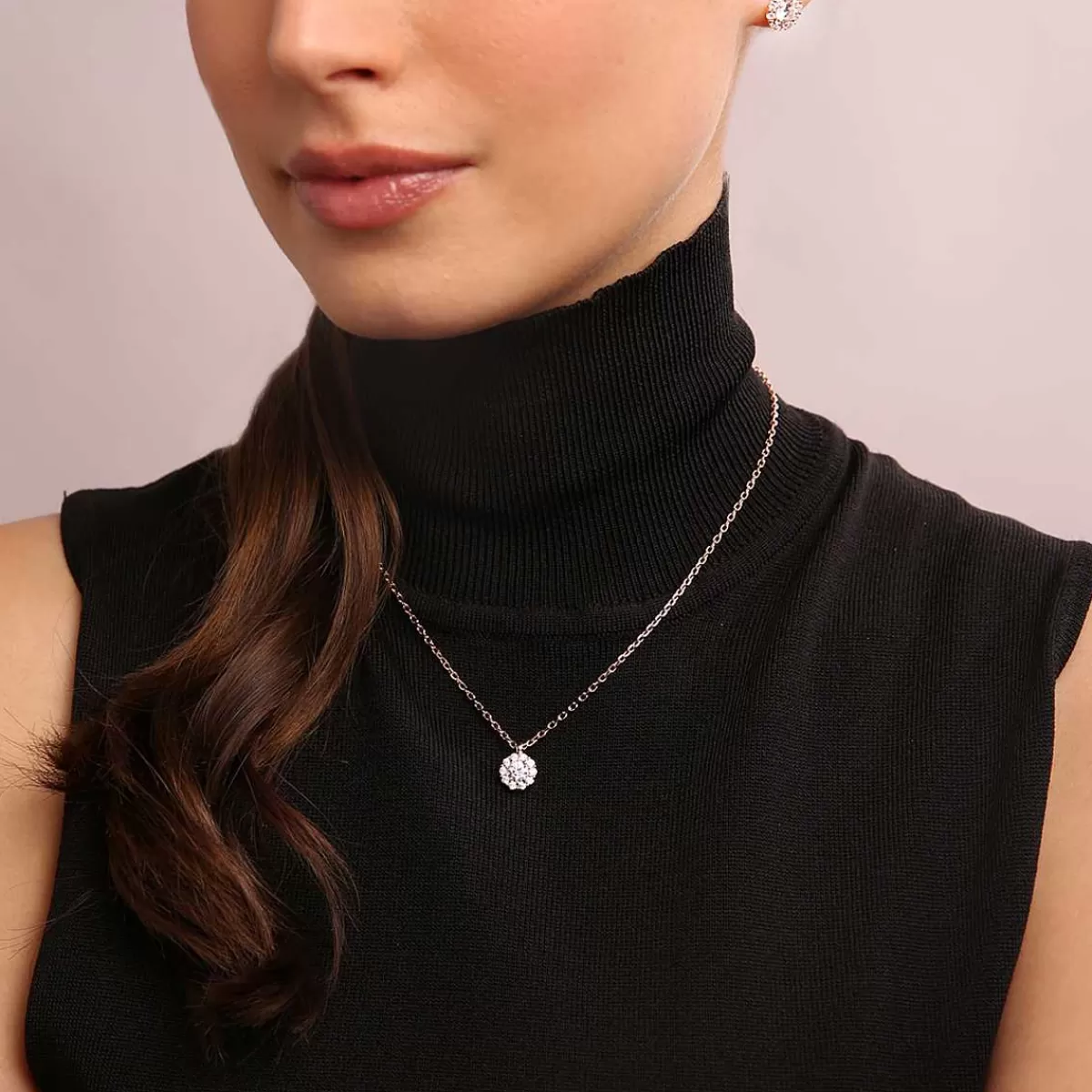 Fashion Collana Catena Forzatina Con Pendente Fiore Con Zirconi Cubici Collane