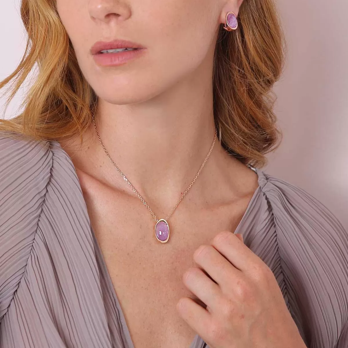 Store Collana Catena Forzatina Con Pendente Ovale In Pietra Naturale Collane