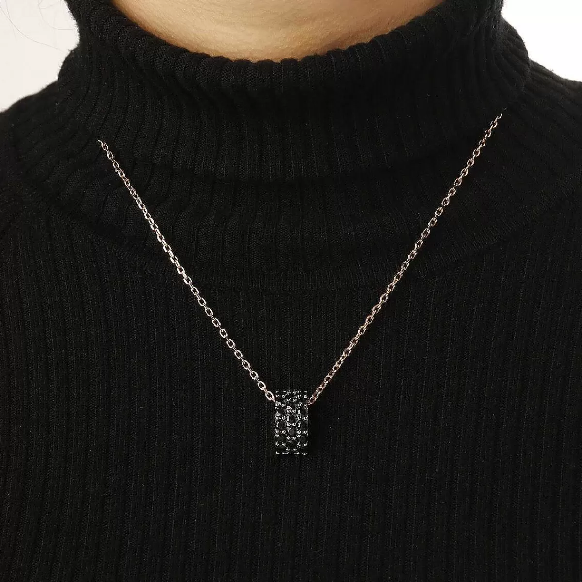Best Sale Collana Catena Forzatina Con Pendente Pave In Spinello Nero O Cubic Zirconia Collane