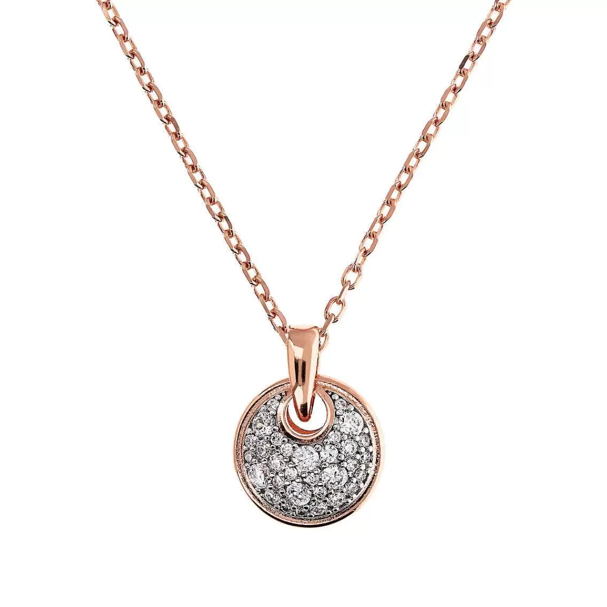 Outlet Collana Catena Forzatina Con Pendente Tondo Pave In Cubic Zirconia Collane