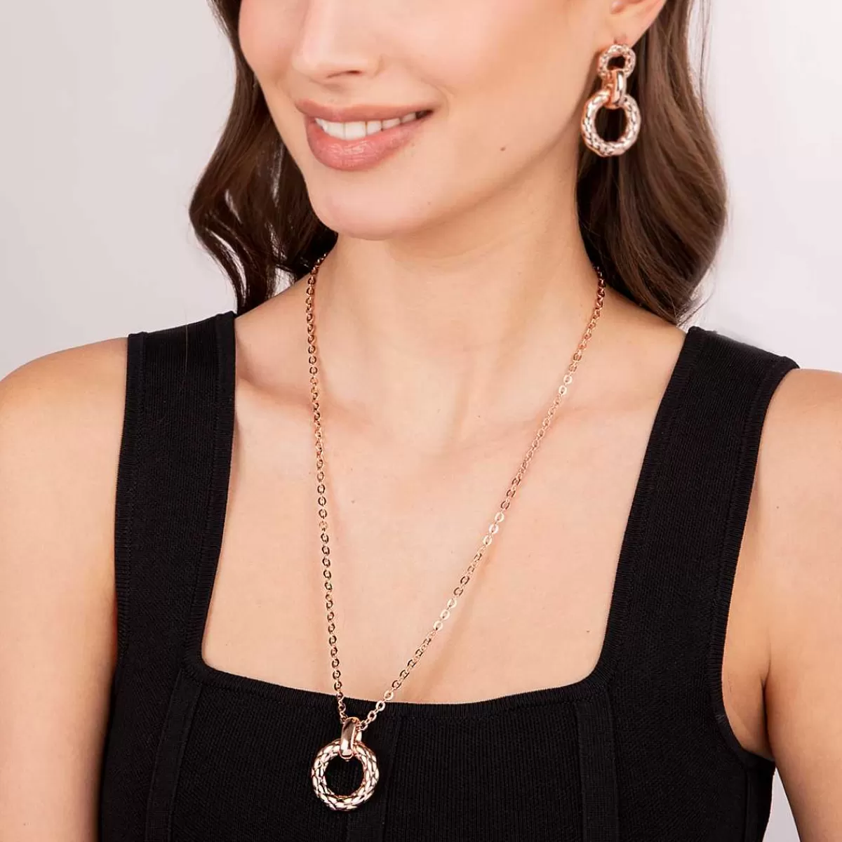 New Collana Catena Forzatina Con Pendente Trapuntato Collane