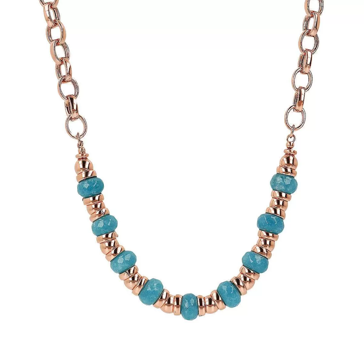 Hot Collana Catena Rolo Con Oro Rose E Pietra Naturale Sfaccettata Collane