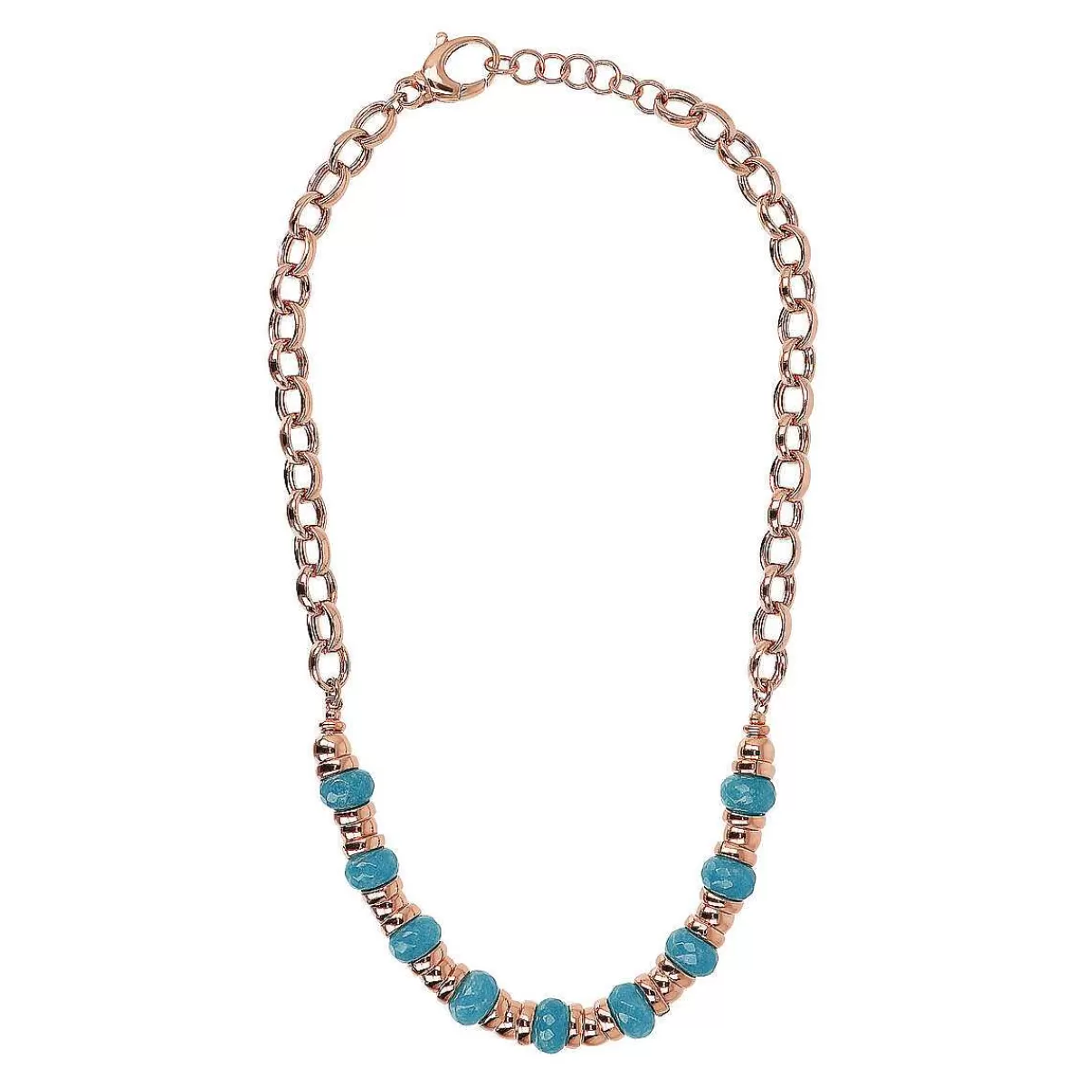 Hot Collana Catena Rolo Con Oro Rose E Pietra Naturale Sfaccettata Collane