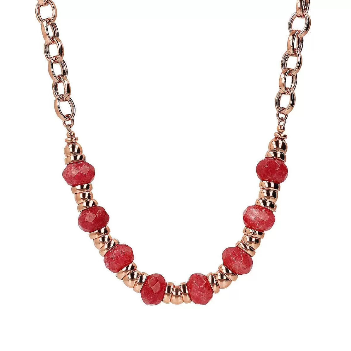 Hot Collana Catena Rolo Con Oro Rose E Pietra Naturale Sfaccettata Collane