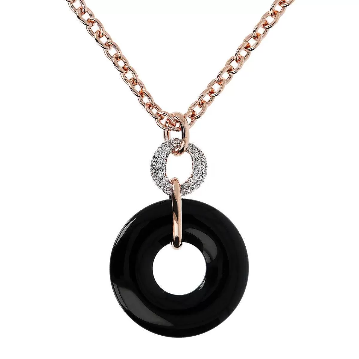 Sale Collana Catena Rolo Con Pendente Doppio Cerchio In Pietra Naturale E Zirconi Collane