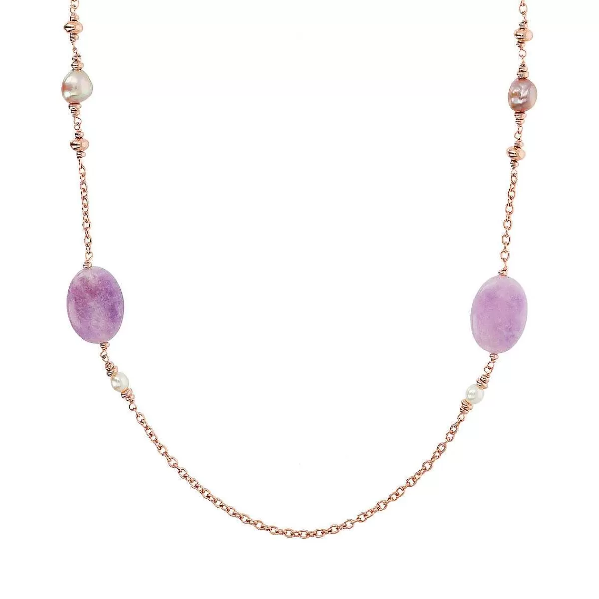 Clearance Collana Catena Rolo Con Quarzite Viola E Perle Di Acqua Dolce Multicolor O 6/9 Mm Collane