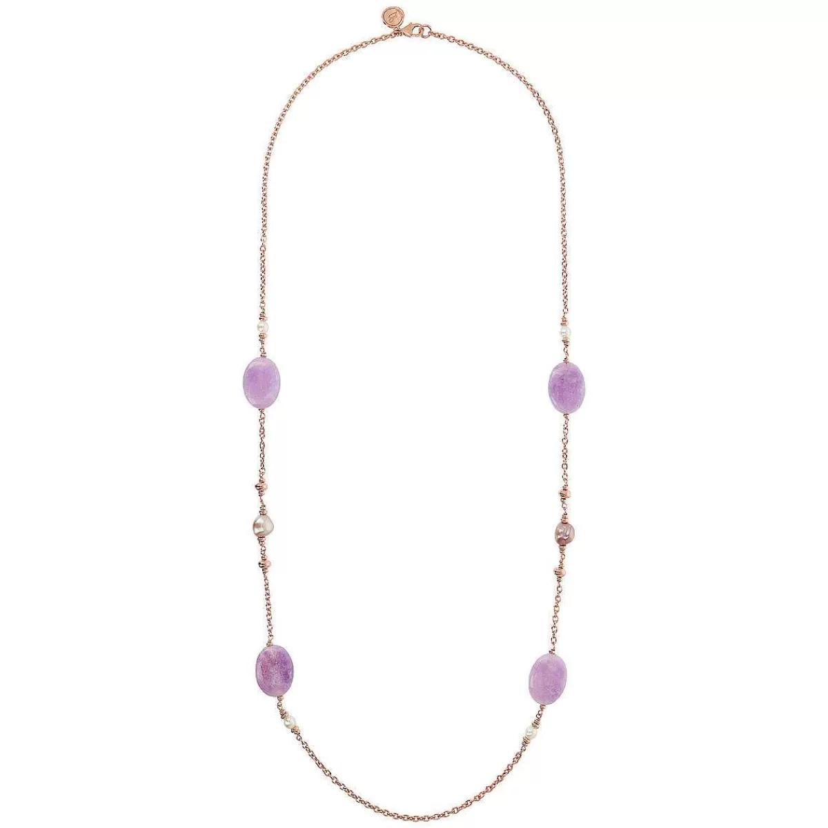 Clearance Collana Catena Rolo Con Quarzite Viola E Perle Di Acqua Dolce Multicolor O 6/9 Mm Collane