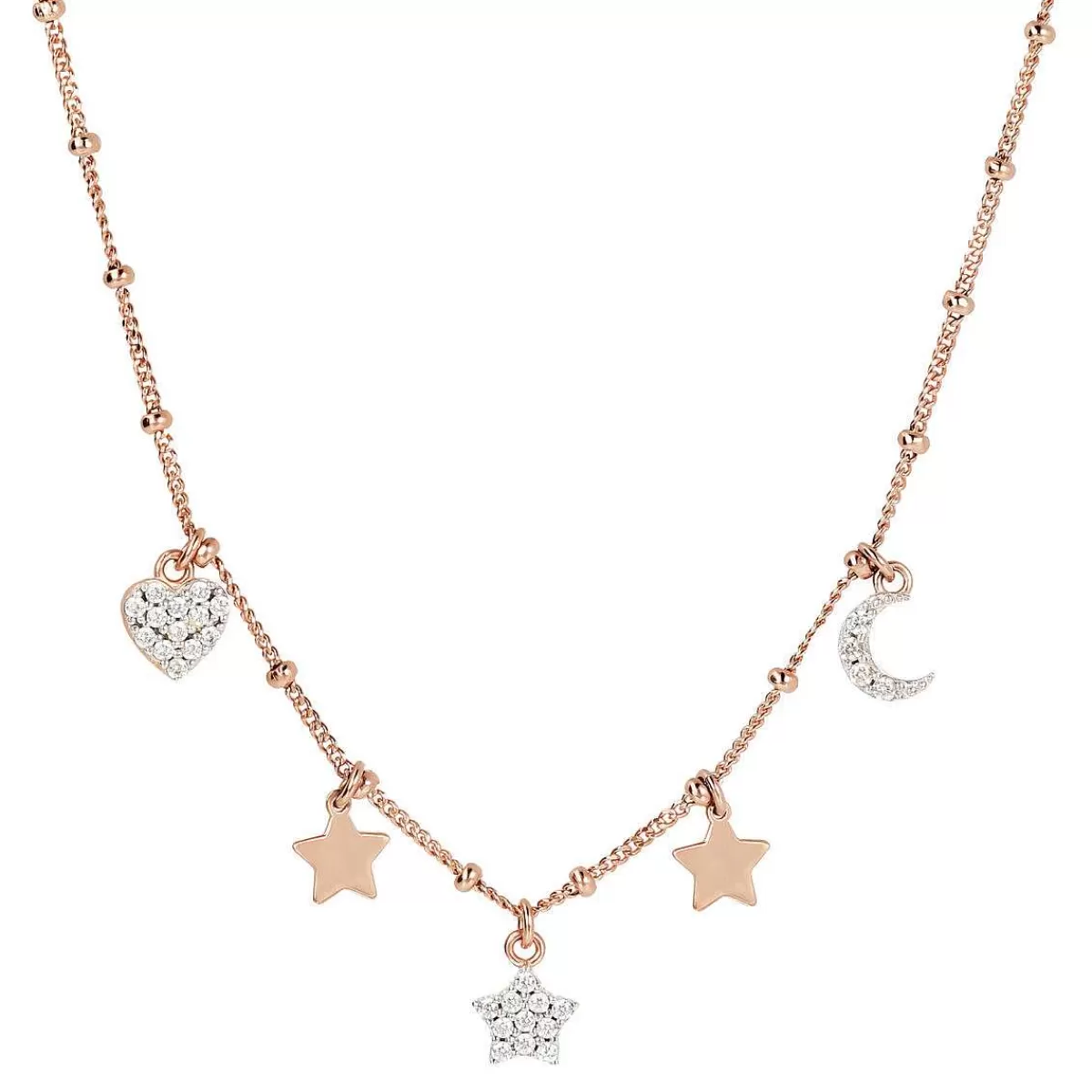 Clearance Collana Con Charms Golden Rose E Pave Di Cubic Zirconia Collane