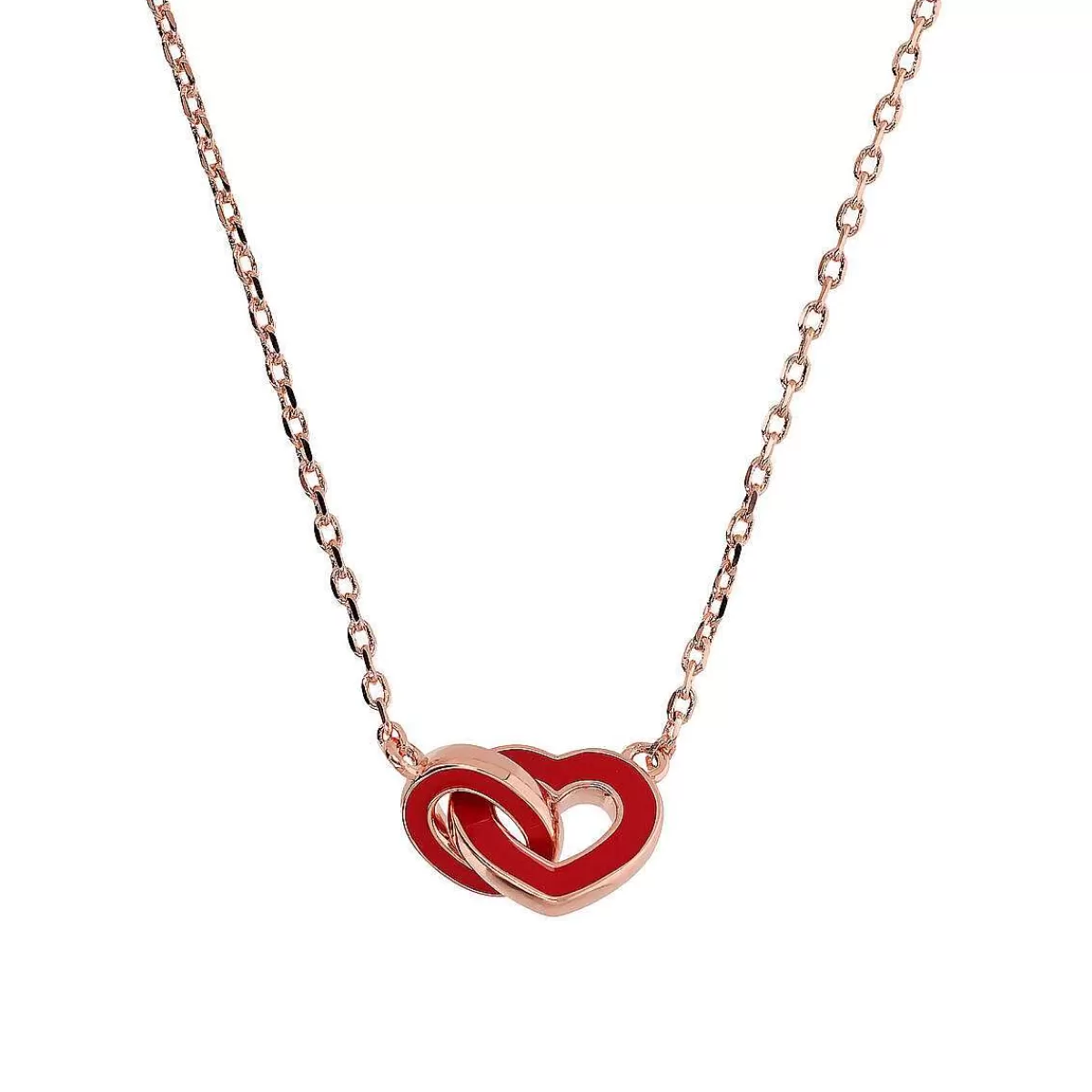 Hot Collana Con Doppio Cuore Smaltato E Pendente A Maglia Ovale Collane
