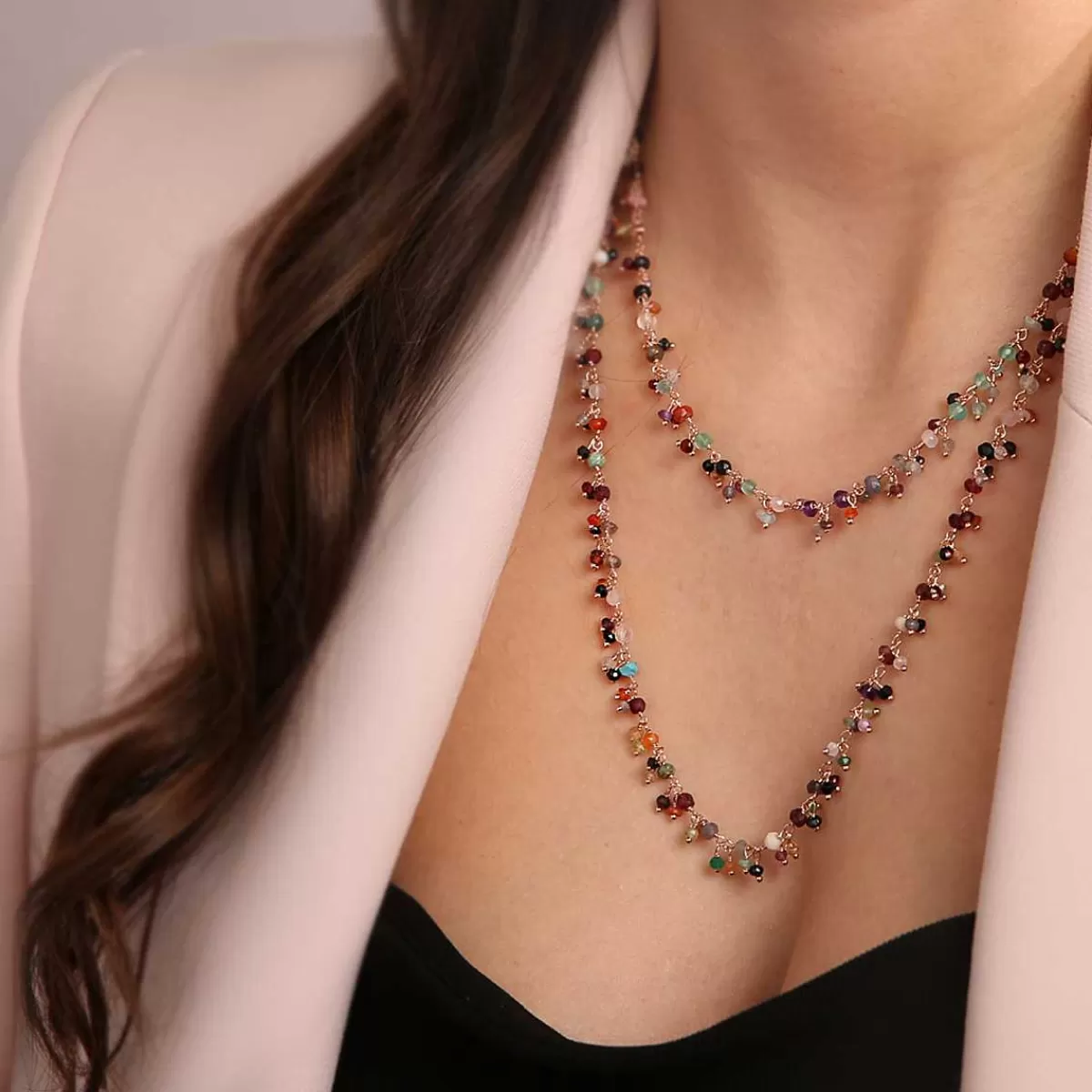 Hot Collana Con Piccoli Pendenti In Quarzo Multicolor Collane