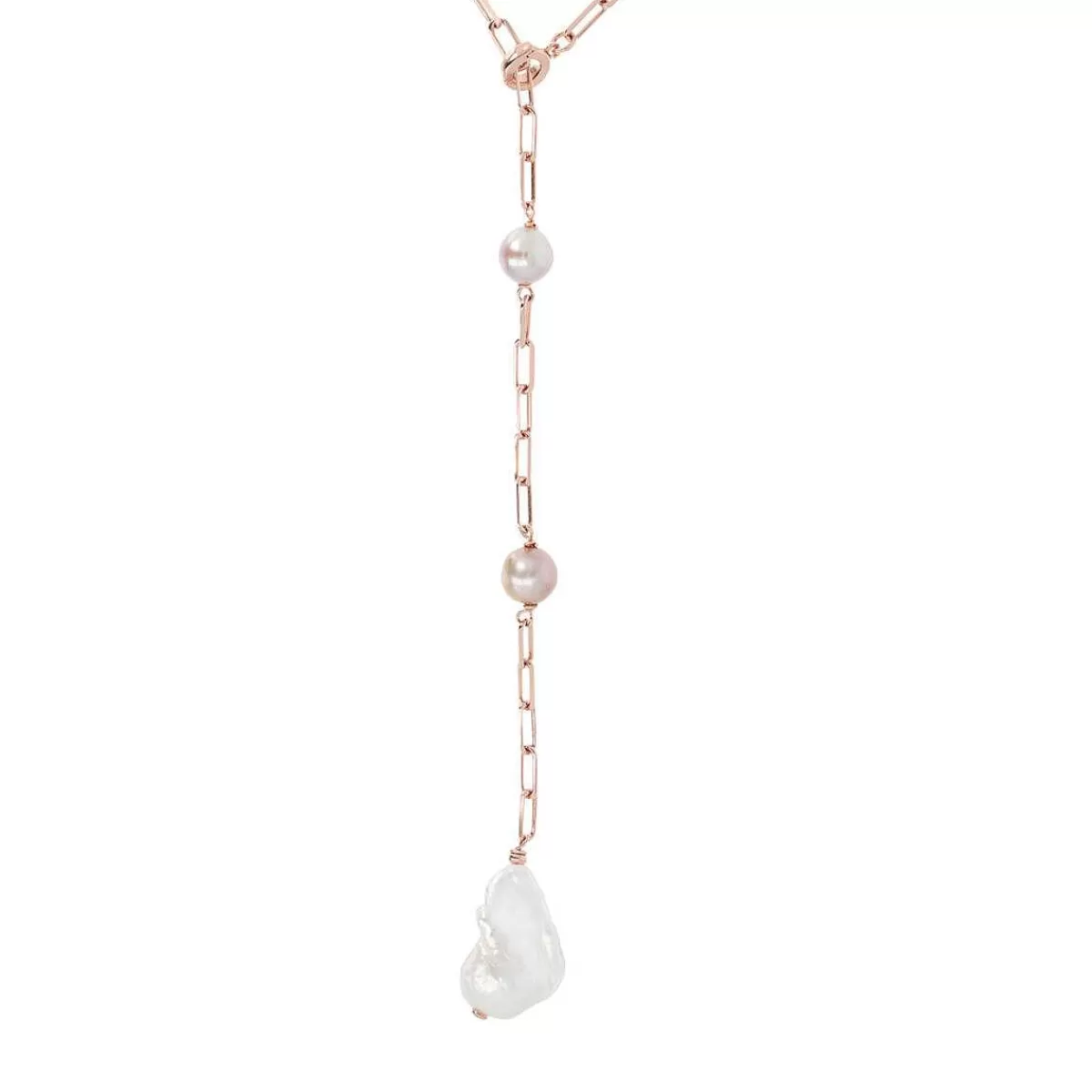 Cheap Collana Cravatta Catena Forzatina Graffetta Con Perle Dolce O 8/14 Mm Collane