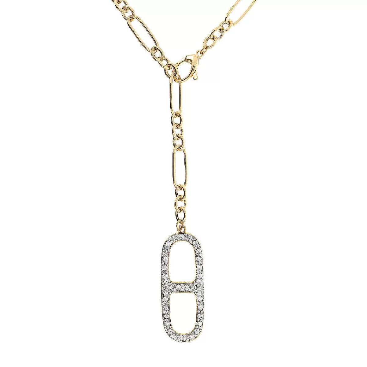 Online Collana Cravatta Dorata Con Elemento Catena Pave Navy In Cubic Zirconia Collane