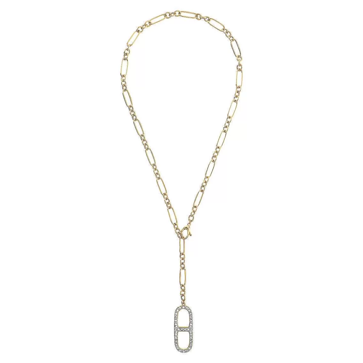 Online Collana Cravatta Dorata Con Elemento Catena Pave Navy In Cubic Zirconia Collane