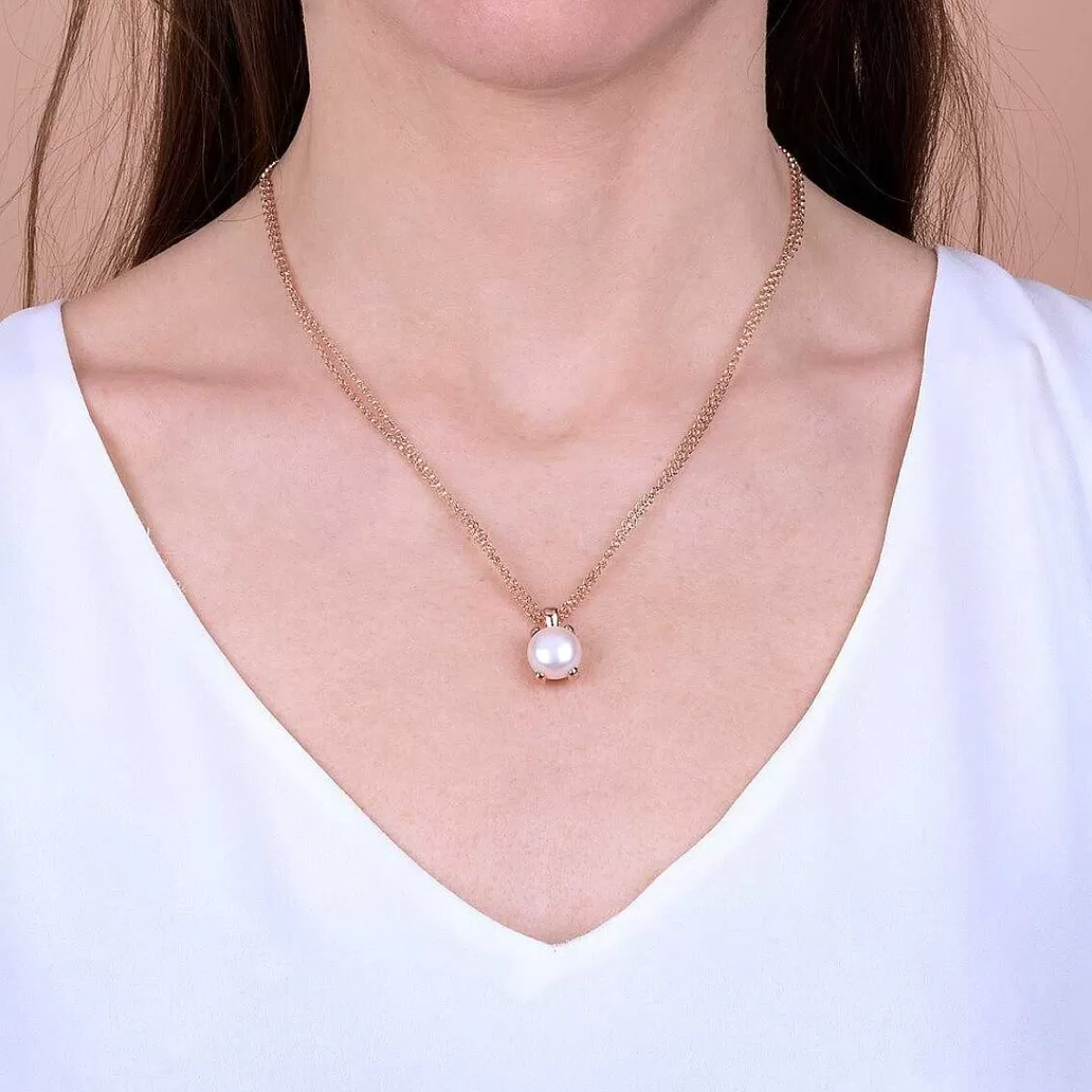 Fashion Collana Doppia Multifilo Con Pendente Perla Coltivata D'Acqua Dolce Bianca O 11/12 Mm Collane