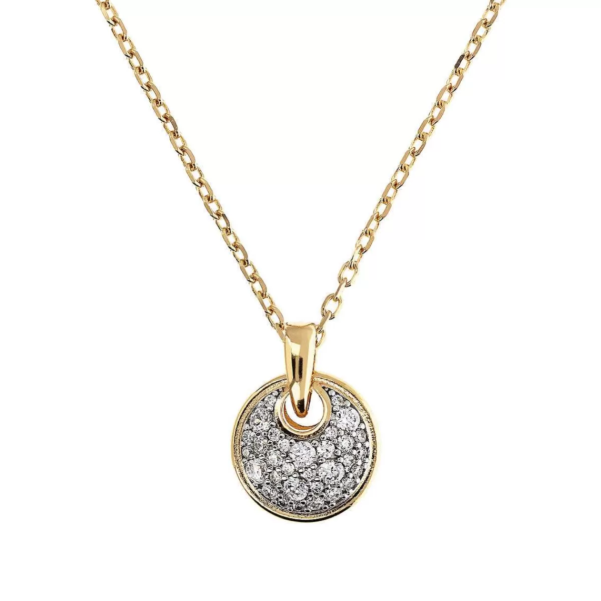 Best Sale Collana Forzatina A Catena Dorata Con Pendente Tondo Con Pave Di Cubic Zirconia Collane