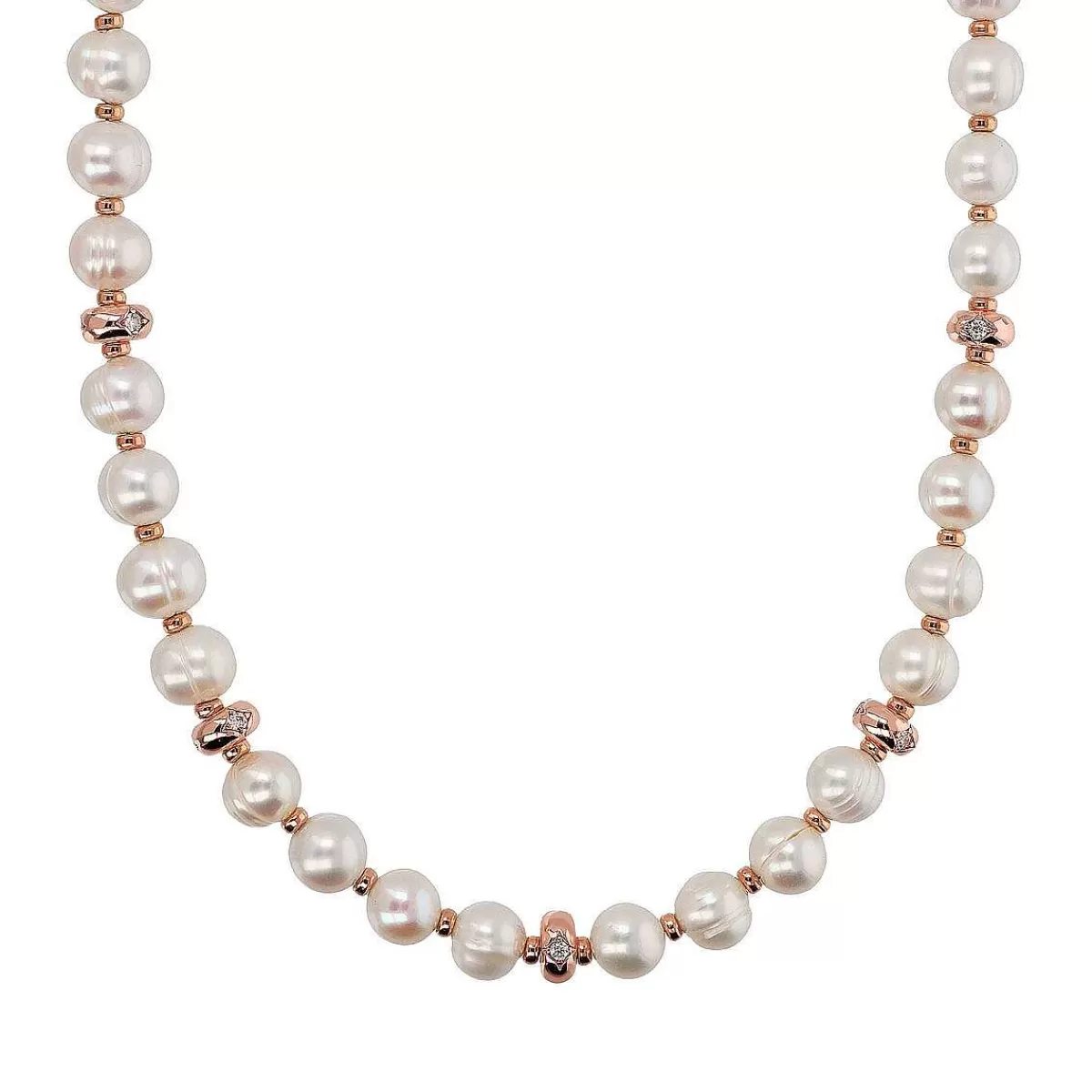 Hot Collana Girocollo Con Etoile Rondelle E Perle D'Acqua Dolce Cerchiate Bianche O 8.5/9.5 Mm Collane