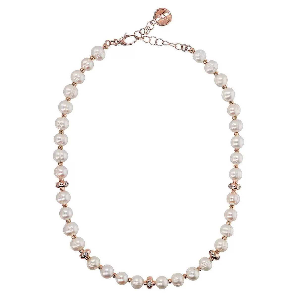 Hot Collana Girocollo Con Etoile Rondelle E Perle D'Acqua Dolce Cerchiate Bianche O 8.5/9.5 Mm Collane
