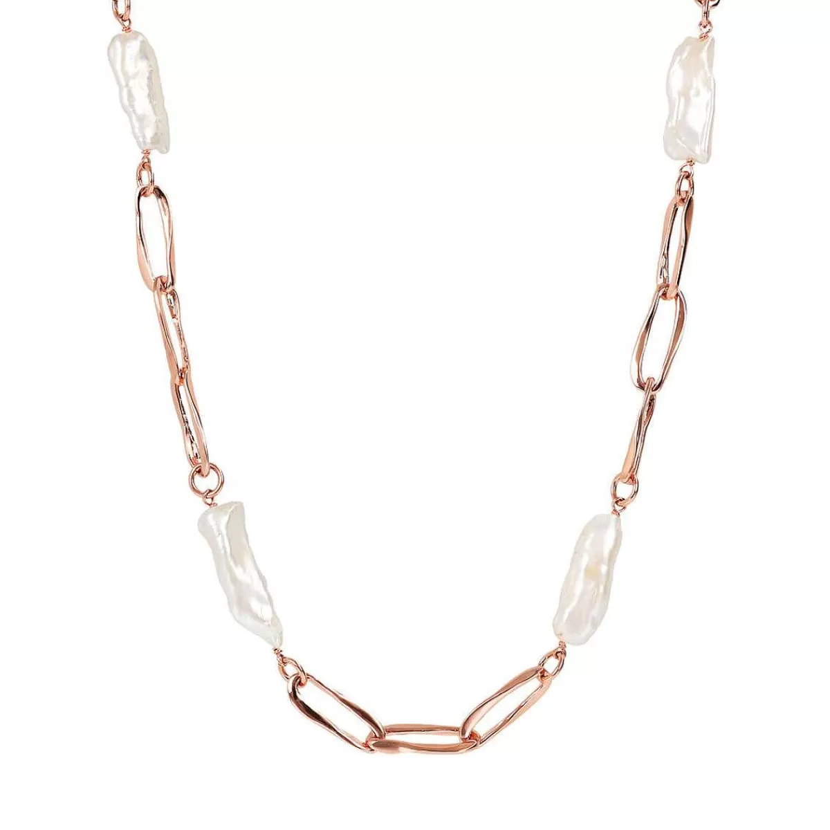 Sale Collana Lunga A Catena Ovale Intrecciata Con Perle Bianche Collane