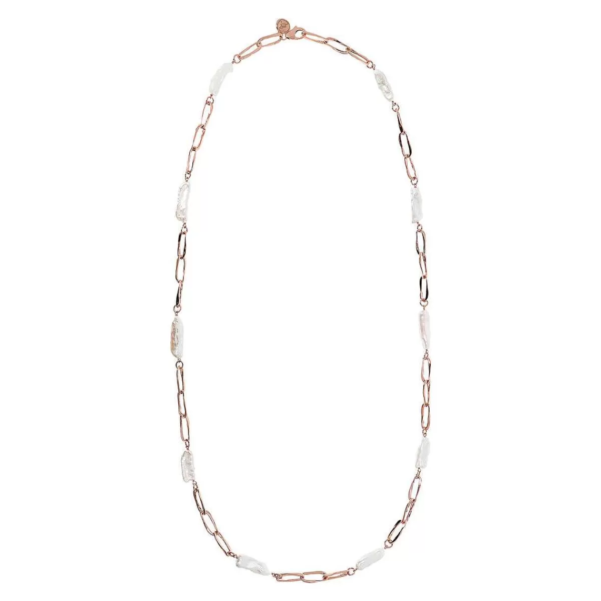 Sale Collana Lunga A Catena Ovale Intrecciata Con Perle Bianche Collane