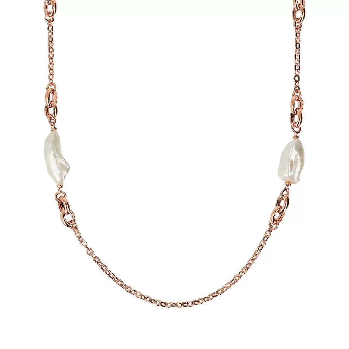 Fashion Collana Lunga A Catena Rolo Con Maglie Ad Anello E Perle Barocche D'Acqua Dolce Bianche Collane