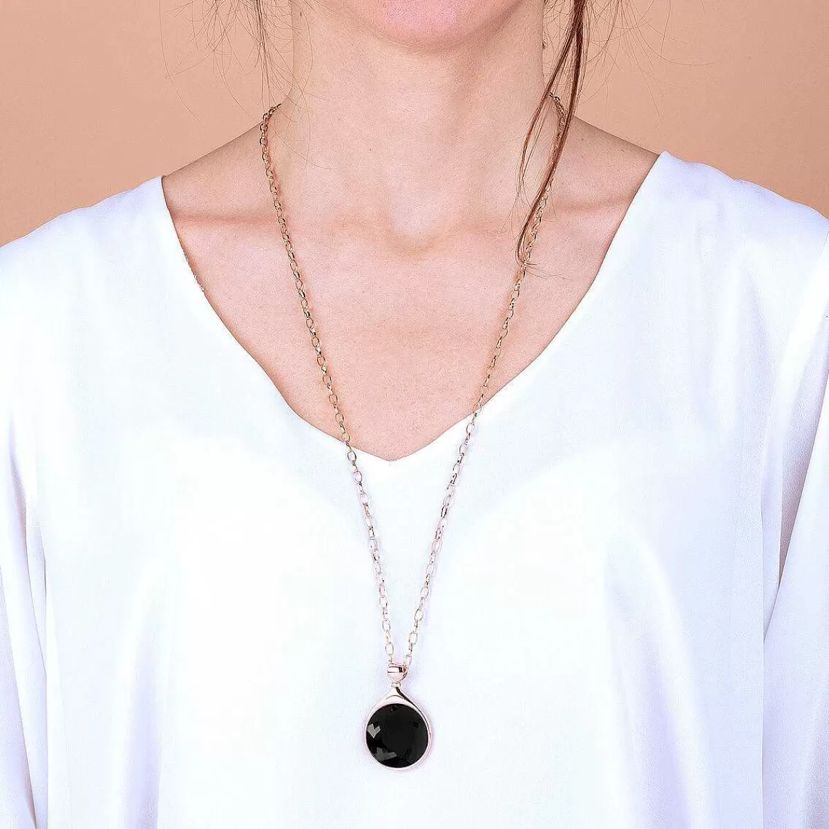 Store Collana Lunga A Catena Rolo Con Pendente Rotondo In Pietra Naturale Collane