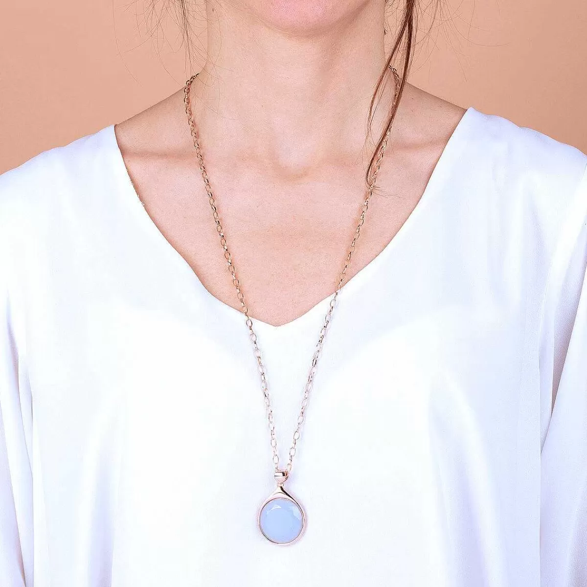 Store Collana Lunga A Catena Rolo Con Pendente Rotondo In Pietra Naturale Collane