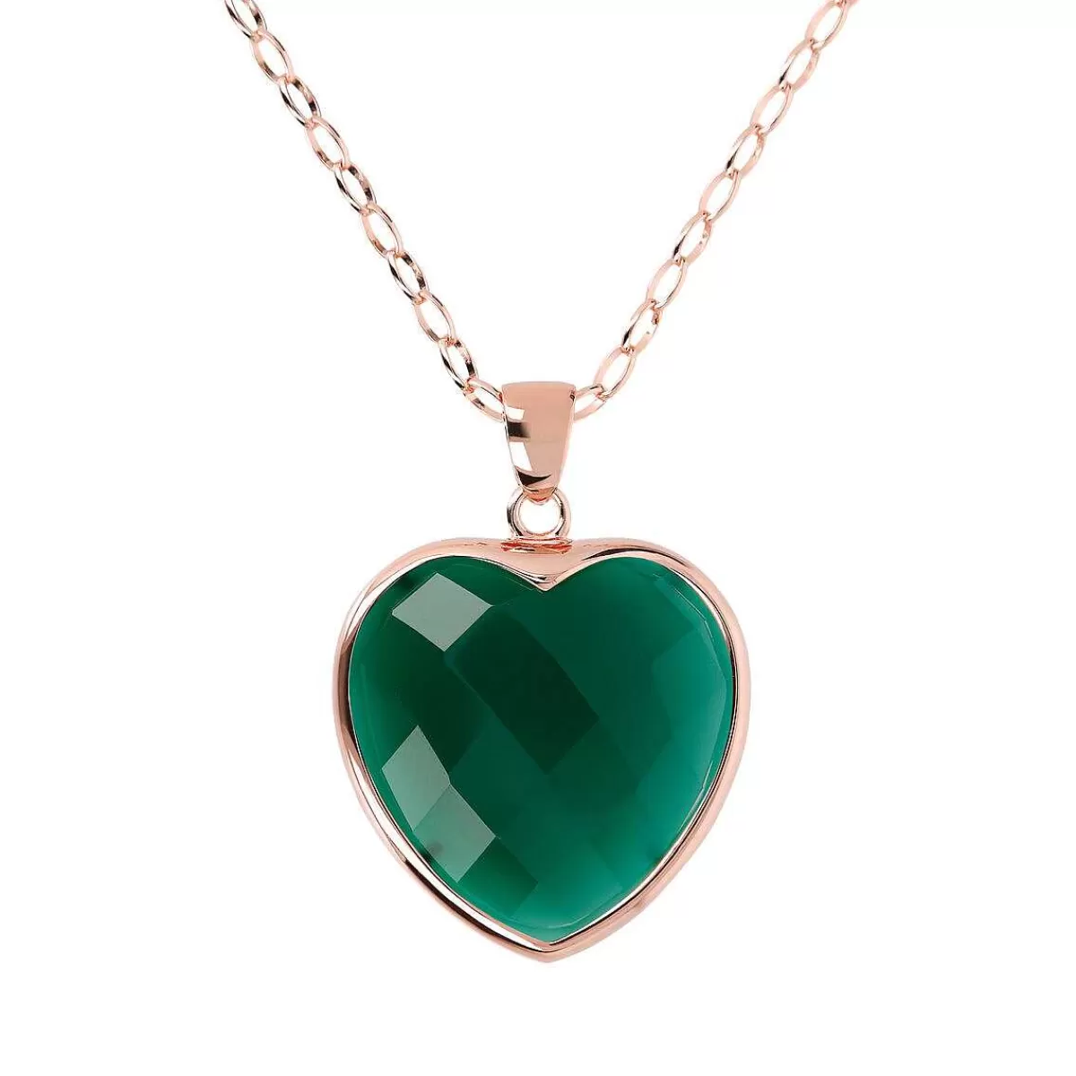 Store Collana Lunga A Catena Rolo Ovale Con Ciondolo Cuore In Pietra Naturale Sfaccettata Collane