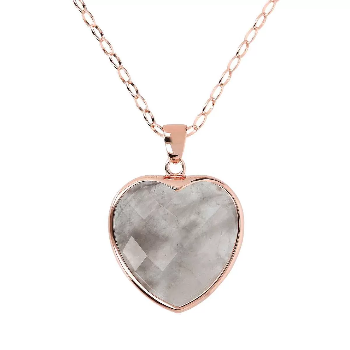 Store Collana Lunga A Catena Rolo Ovale Con Ciondolo Cuore In Pietra Naturale Sfaccettata Collane