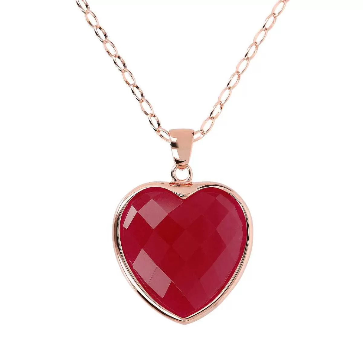 Store Collana Lunga A Catena Rolo Ovale Con Ciondolo Cuore In Pietra Naturale Sfaccettata Collane