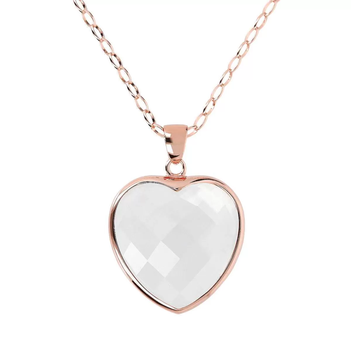 Store Collana Lunga A Catena Rolo Ovale Con Ciondolo Cuore In Pietra Naturale Sfaccettata Collane