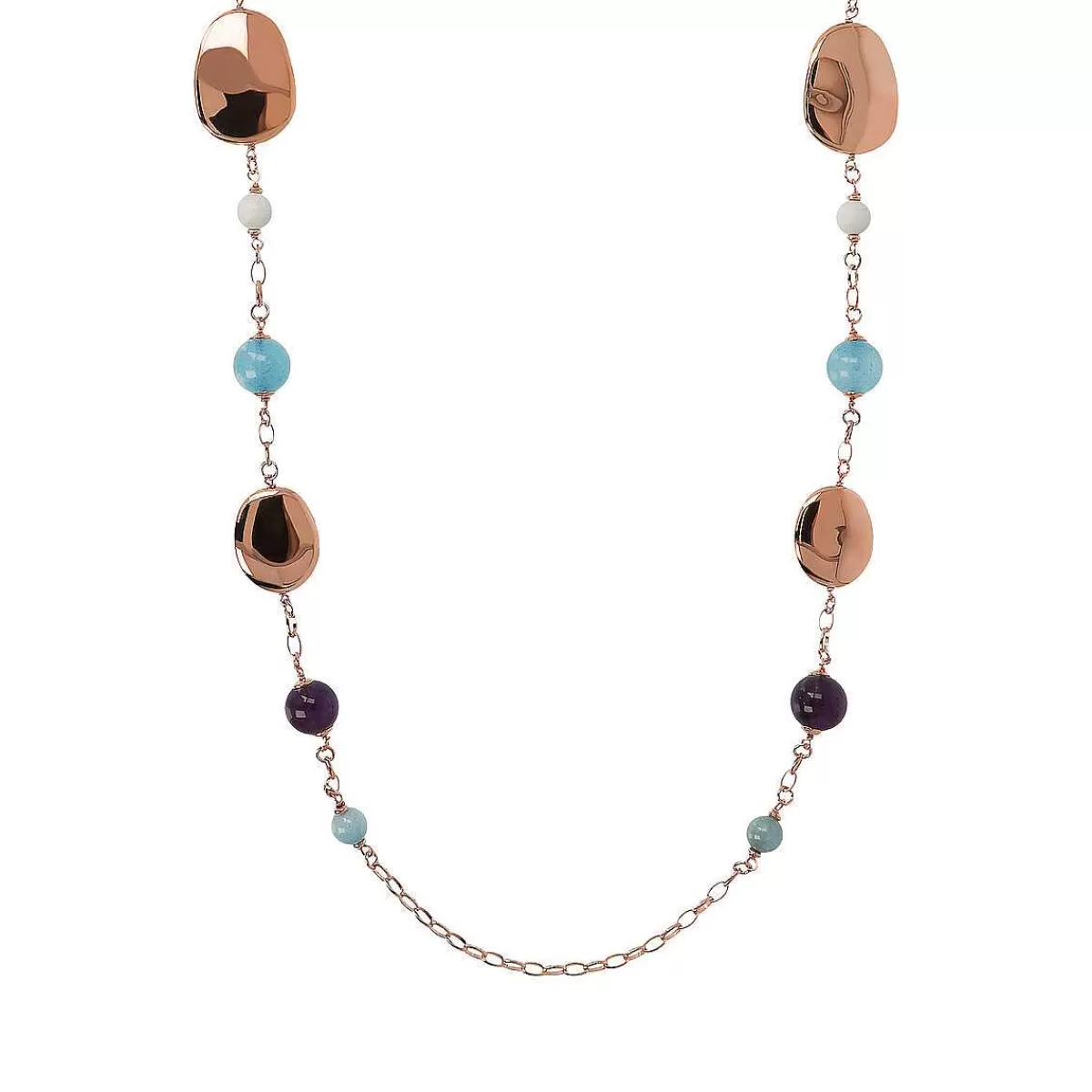 New Collana Lunga A Catena Rolo Ovale Con Elementi Lucidi E Pietre Naturali Collane