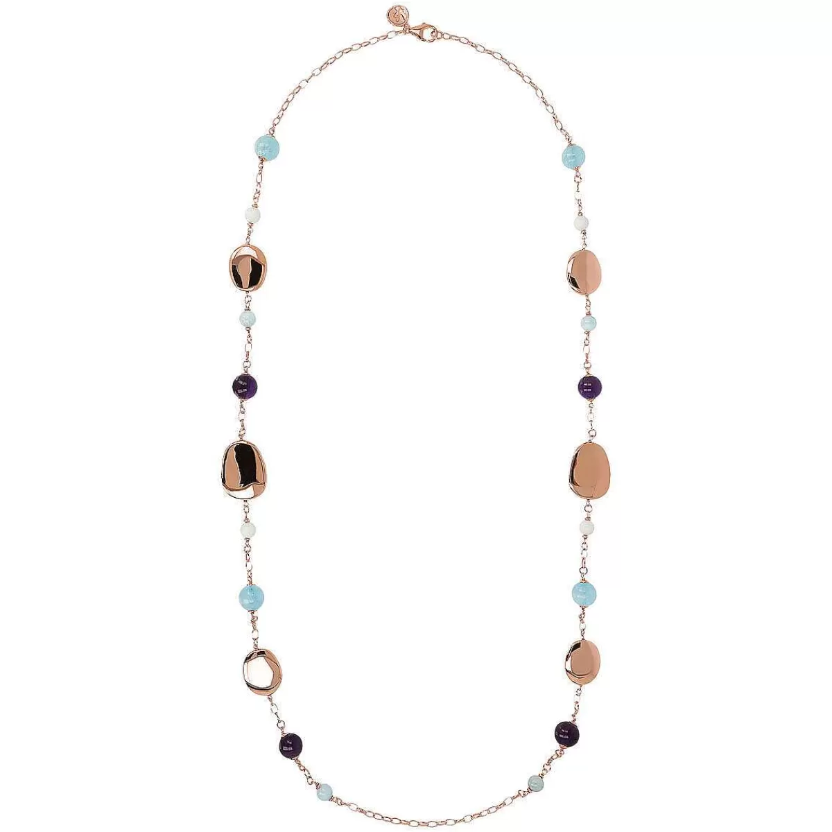 New Collana Lunga A Catena Rolo Ovale Con Elementi Lucidi E Pietre Naturali Collane