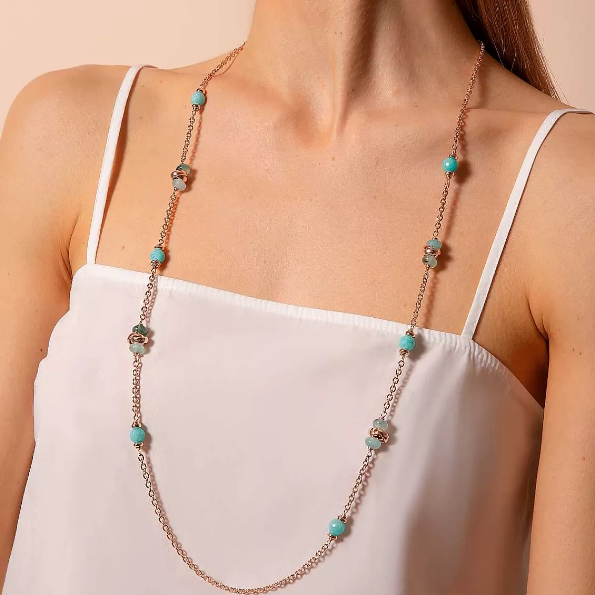 Best Collana Lunga Catena Rolo Con Maglie Intrecciate E Pietre Naturali Collane