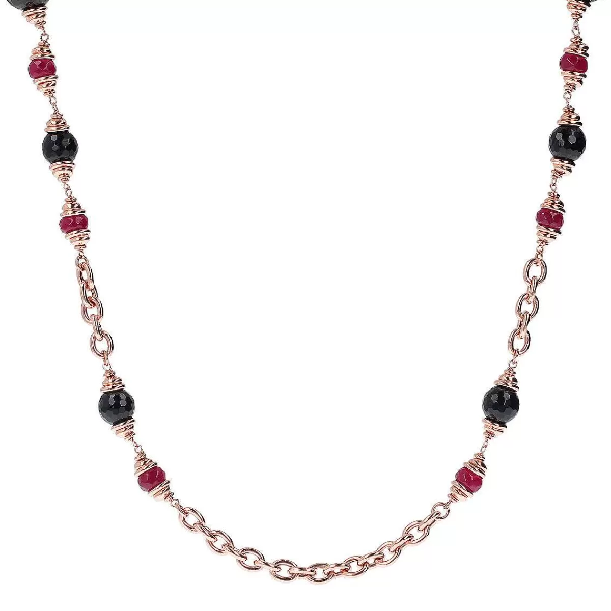 Cheap Collana Lunga Catena Rolo Con Onice Nero E Quarzo Rosso Collane