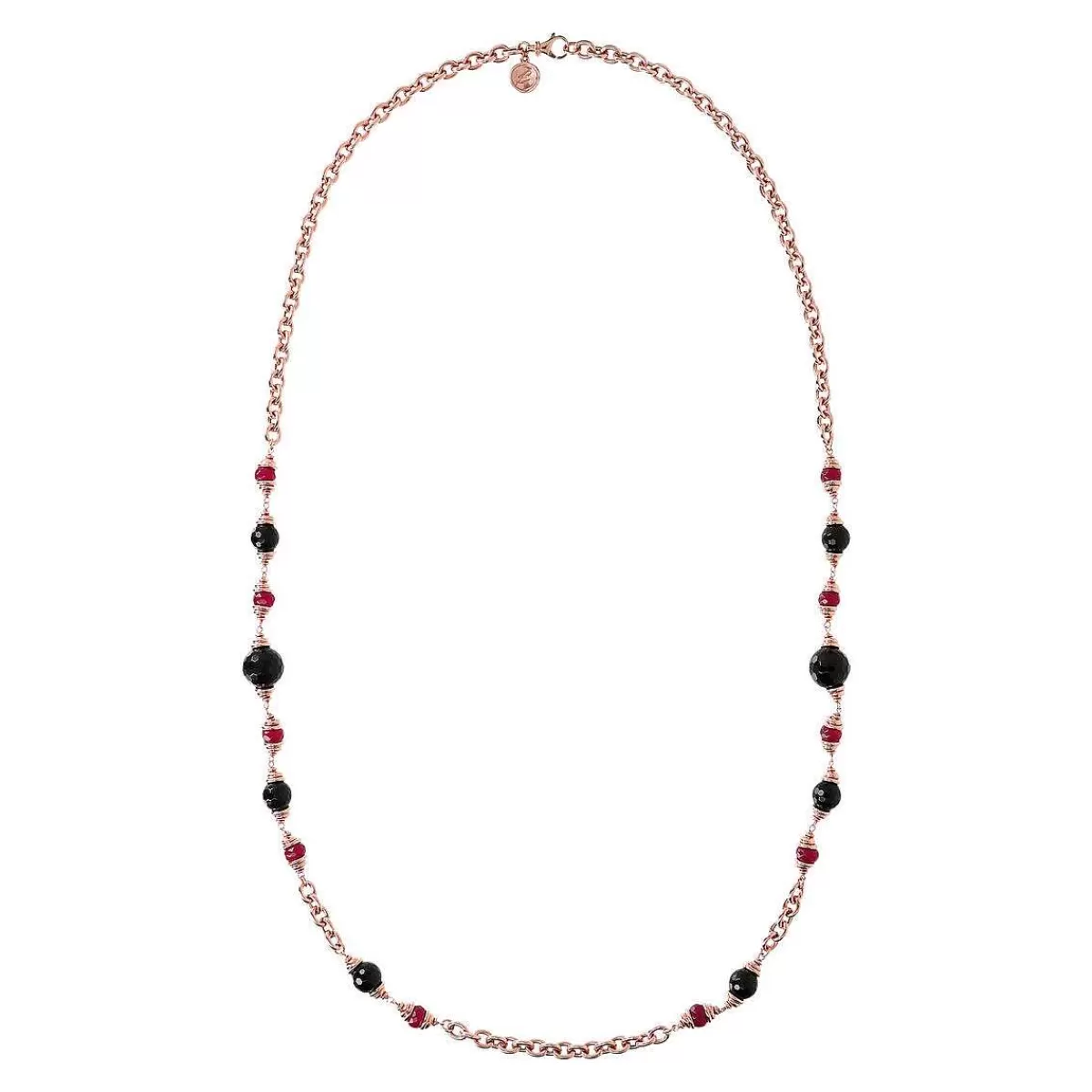 Cheap Collana Lunga Catena Rolo Con Onice Nero E Quarzo Rosso Collane