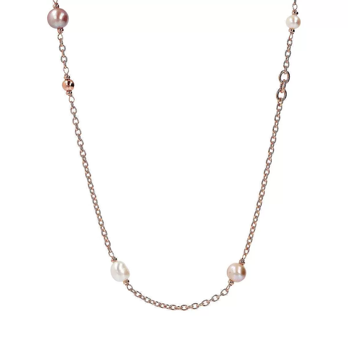 Clearance Collana Lunga Catena Rolo Con Perla Oro Rose E Perle Freshwater O 6/10,5 Mm Collane