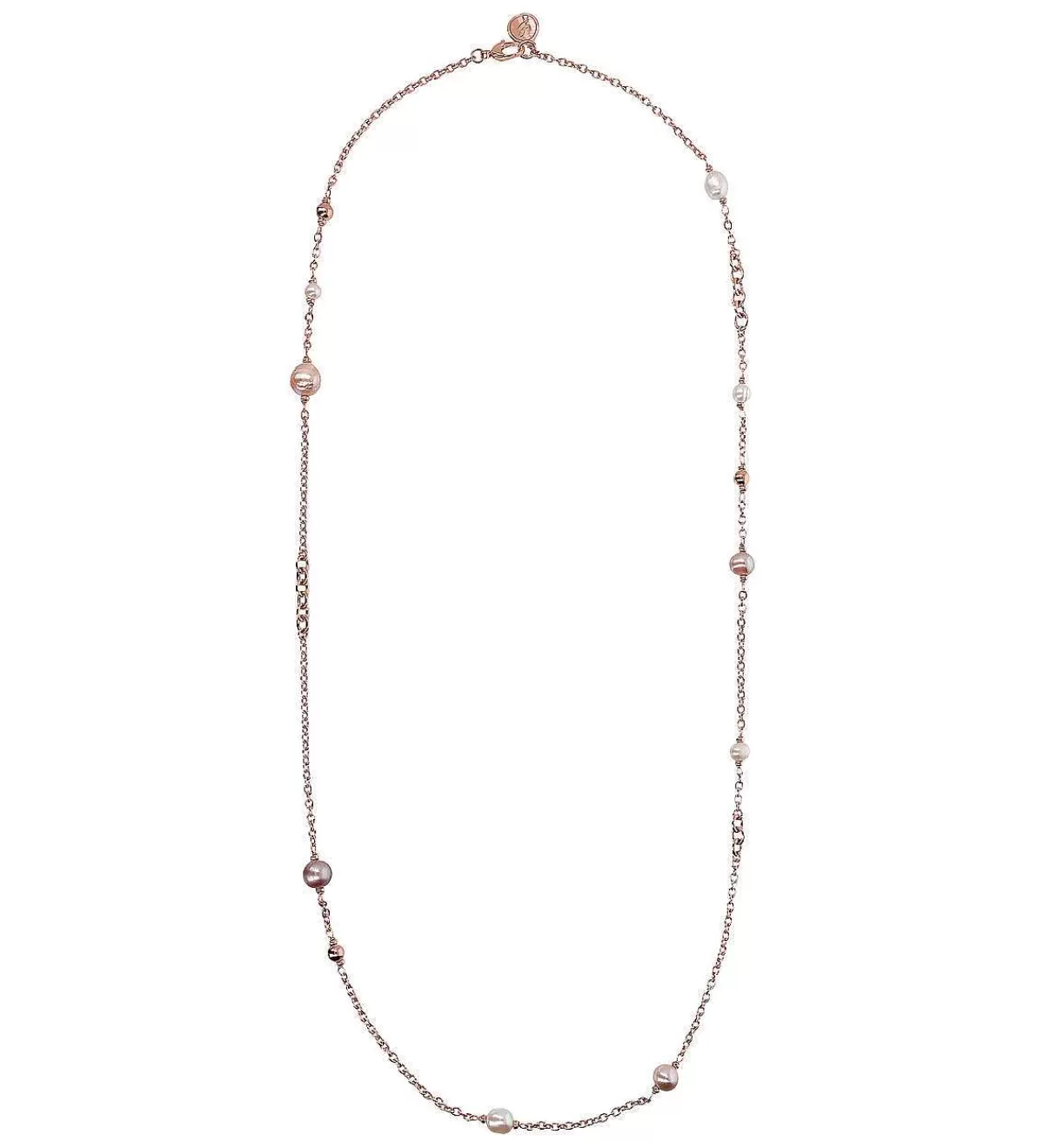 Clearance Collana Lunga Catena Rolo Con Perla Oro Rose E Perle Freshwater O 6/10,5 Mm Collane