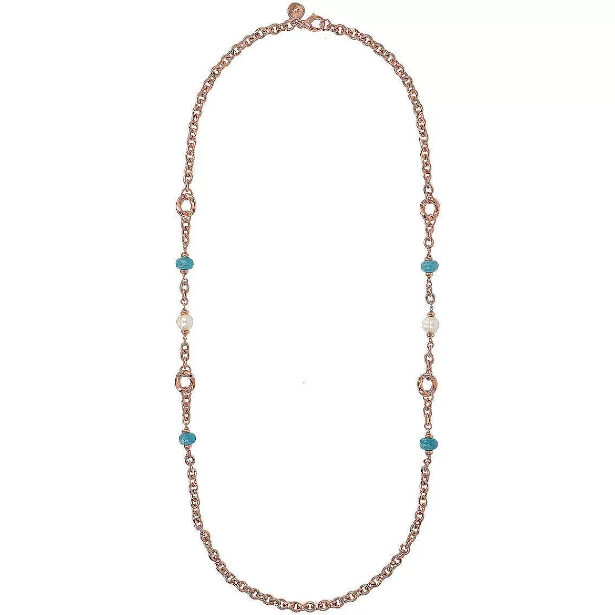 New Collana Lunga Catena Rolo Con Pietre Naturali E Perle Bianche Di Acqua Dolce O 10/11 Mm Collane