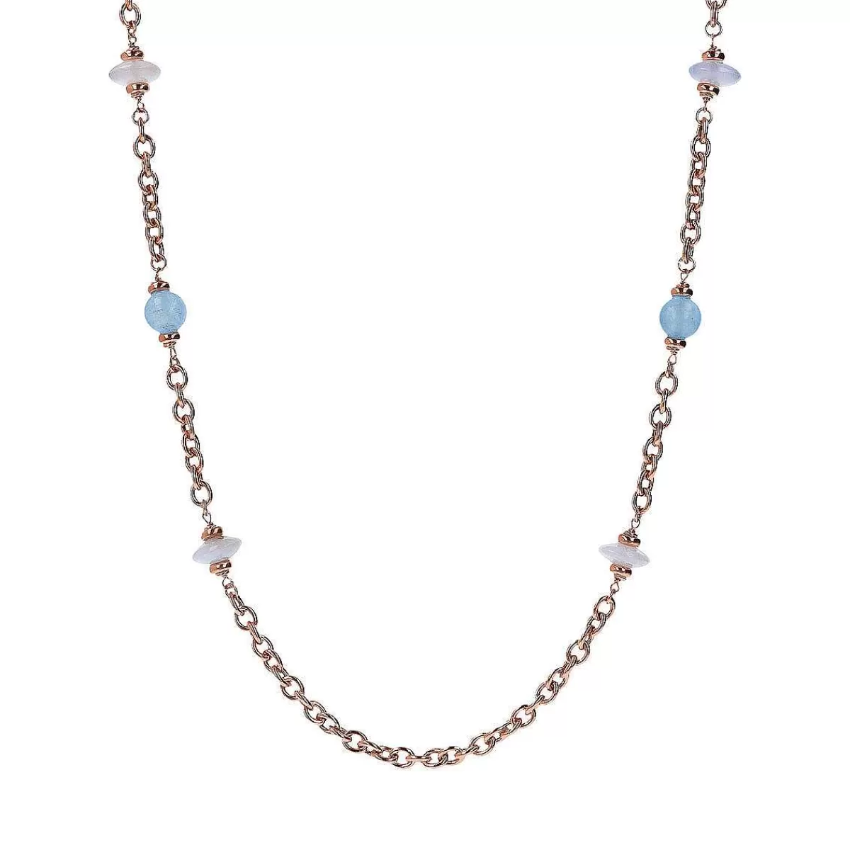 Flash Sale Collana Lunga Catena Rolo Con Stazione Di Sfere E Rondelle In Pietra Naturale Collane