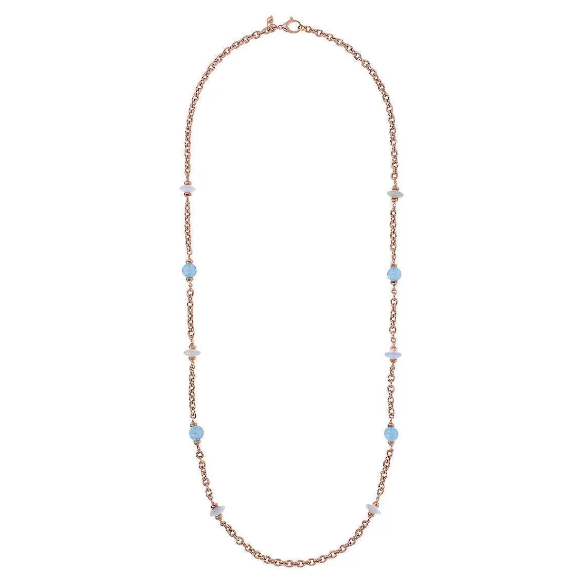 Flash Sale Collana Lunga Catena Rolo Con Stazione Di Sfere E Rondelle In Pietra Naturale Collane