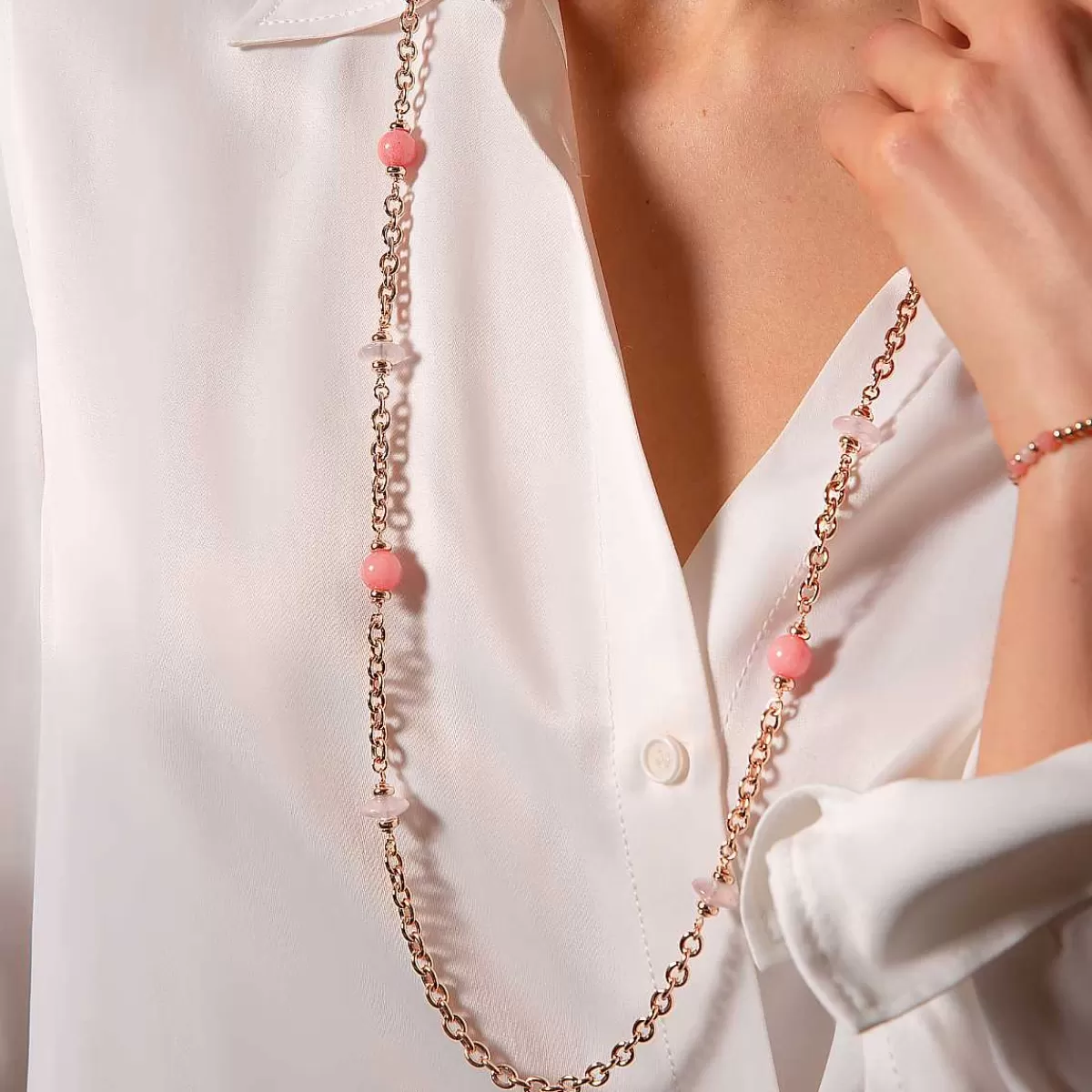 Flash Sale Collana Lunga Catena Rolo Con Stazione Di Sfere E Rondelle In Pietra Naturale Collane