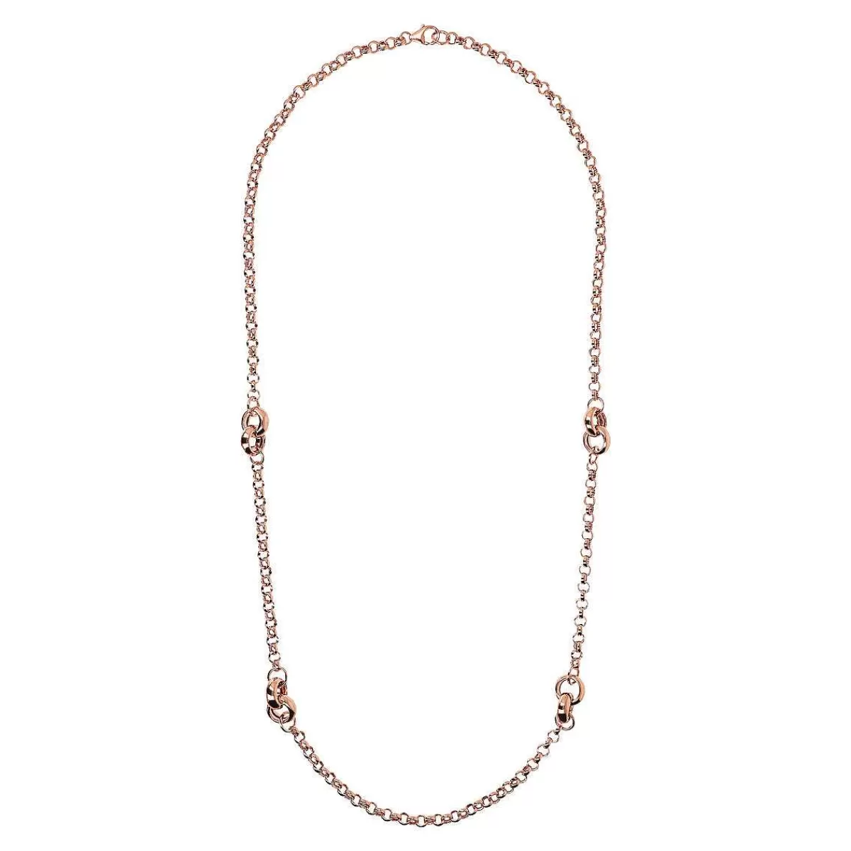 Online Collana Lunga Catena Rolo Con Stazione Doppi Anelli Intrecciati Collane