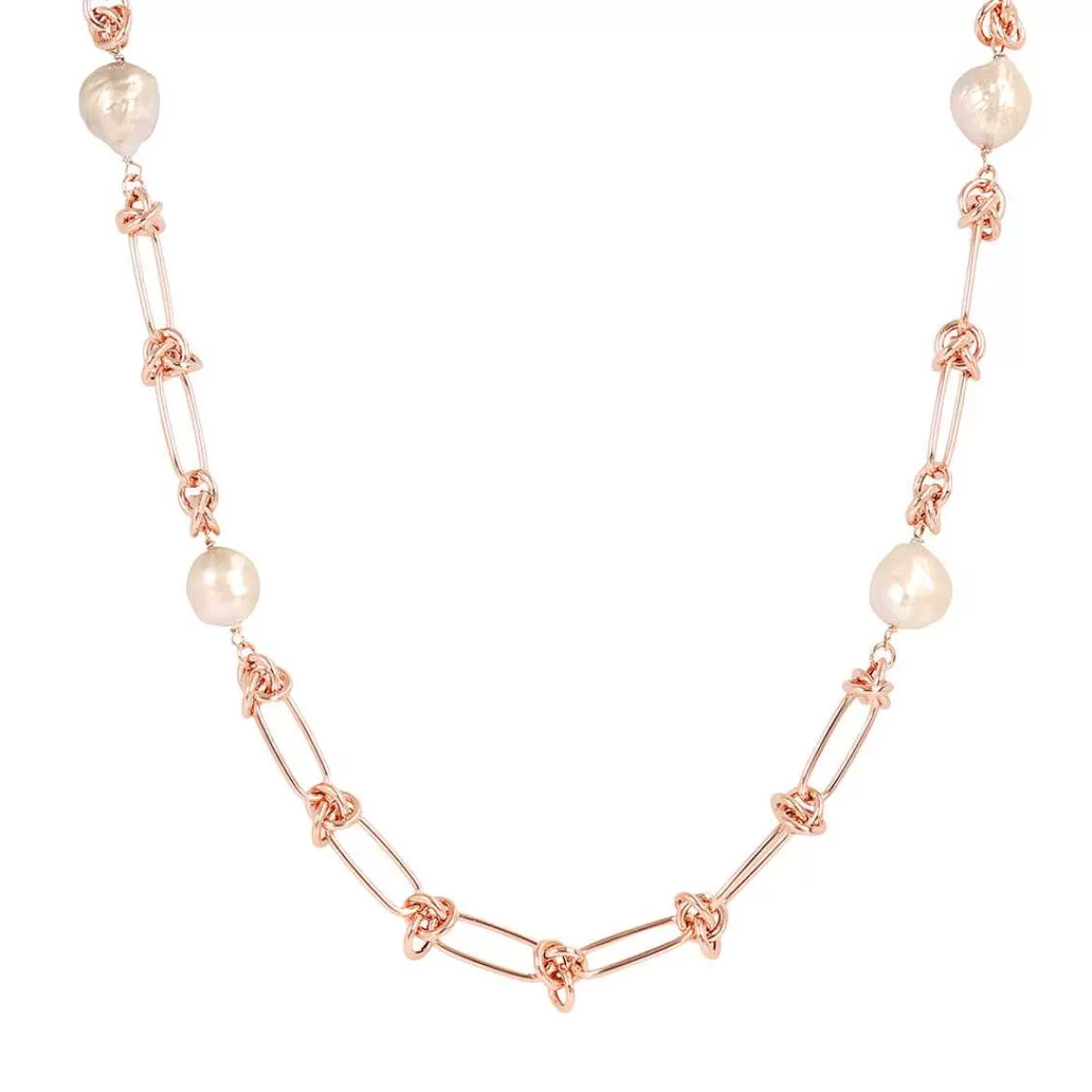 Clearance Collana Lunga Con Catena Ovale E Tonda E Perle Coltivate D'Acqua Dolce O 10/12 Mm Collane