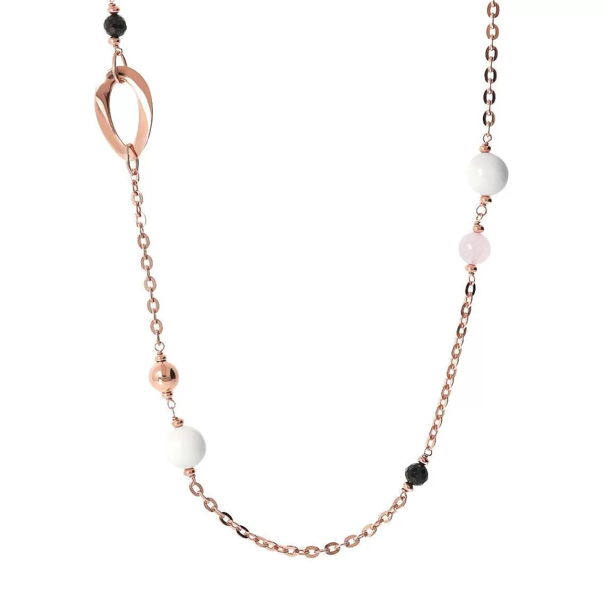 Discount Collana Lunga Con Elementi Golden Rose E Pietre Naturali Multicolor Collane