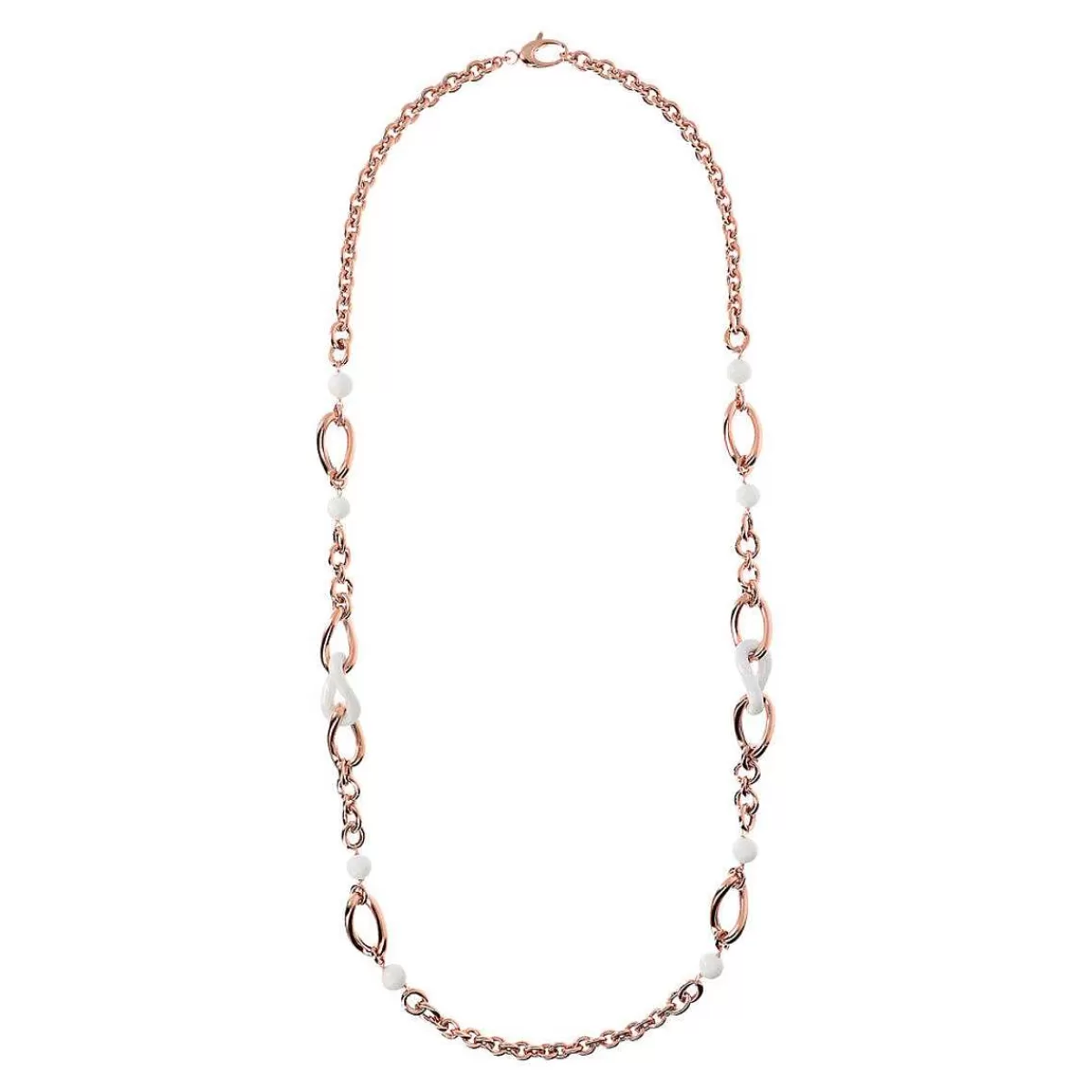 Fashion Collana Lunga Con Elementi Tortorati In Oro Rose E Pietre Naturali Collane