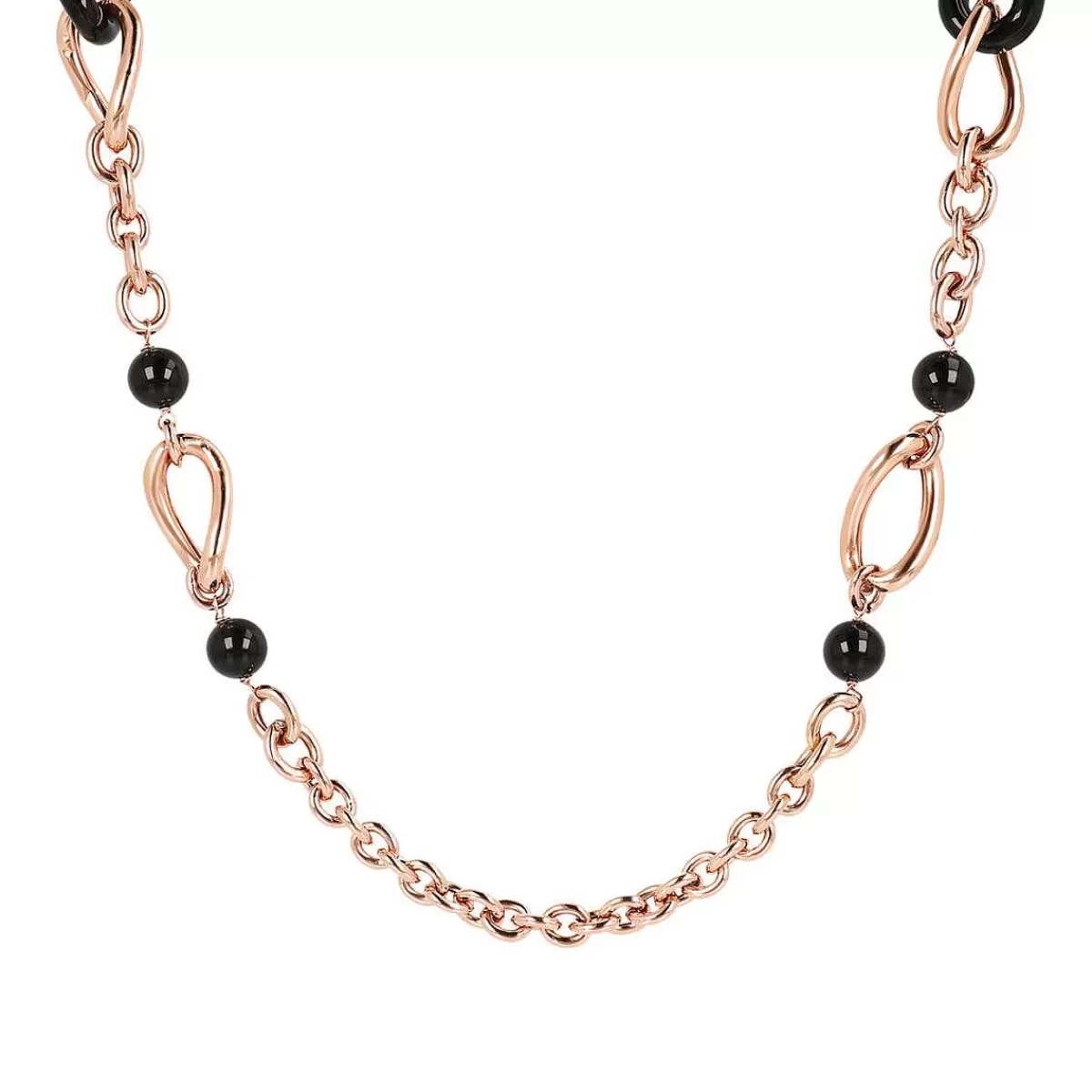 Fashion Collana Lunga Con Elementi Tortorati In Oro Rose E Pietre Naturali Collane